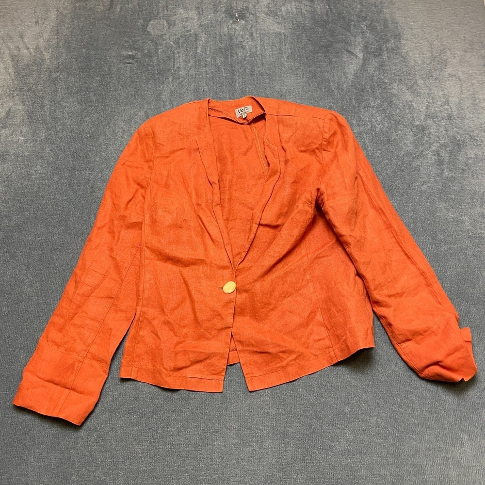 Veta Blazer Jacket Womens Large Orange Linen Long Sleeve Button Front Summer
